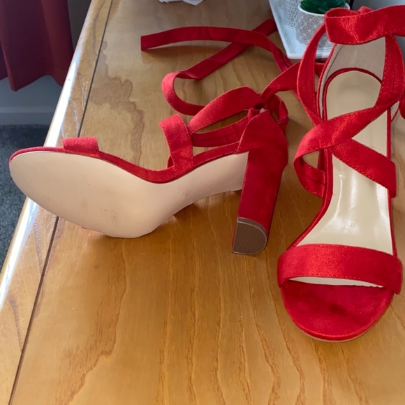 Womens Chunky Ankle Strappy Pumps Lace Up High Heels Sandals - Picture 5 of 6